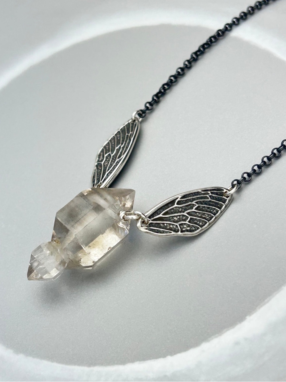 Herkimer Diamond Necklace, Angel, Hippie, Butterfly, looks like clear quartz